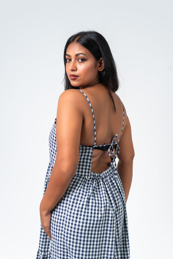 Luna Maxi Dress dark blue check