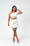 One shoulder cutlon beige top